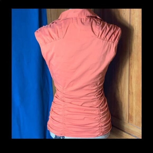 BCBG Maxazria S Blouse Orange Fitted Rouched - Picture 5 of 5